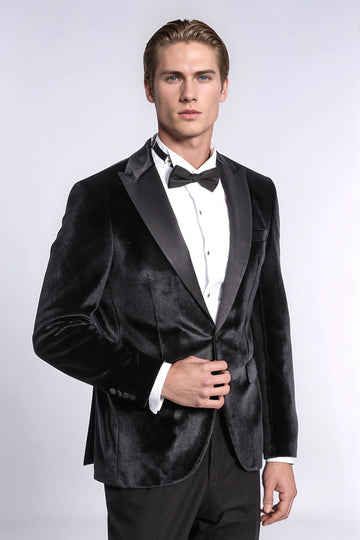 Men’s Midnight Black Velvet Slim Fit Peak Lapel Tuxedo Jacket