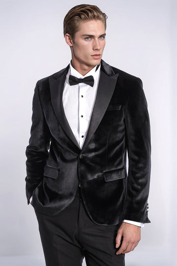 Men’s Midnight Black Velvet Slim Fit Peak Lapel Tuxedo Jacket