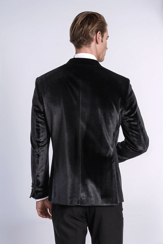 Men’s Midnight Black Velvet Slim Fit Peak Lapel Tuxedo Jacket