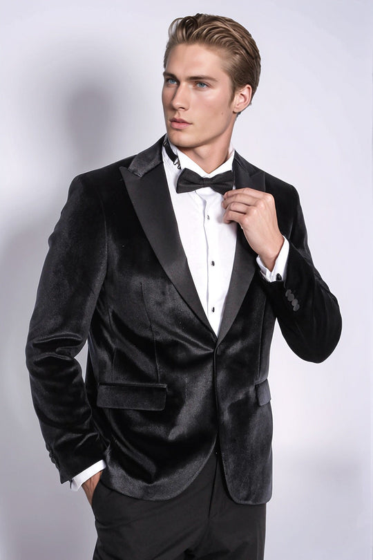 Men’s Midnight Black Velvet Slim Fit Peak Lapel Tuxedo Jacket