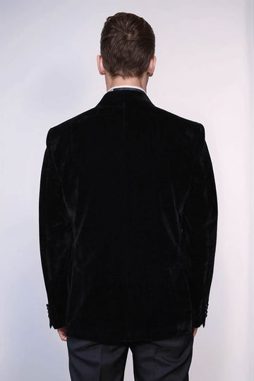 Men’s Midnight Black Velvet Dinner Jacket – Slim Fit with Satin Peak Lapels