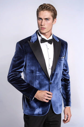 Men’s Royal Blue Velvet Slim Fit Peak Lapel Tuxedo Jacket - Wessi