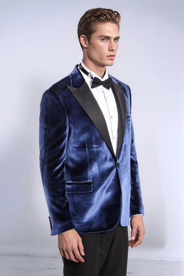 Men’s Royal Blue Velvet Slim Fit Peak Lapel Tuxedo Jacket - Wessi
