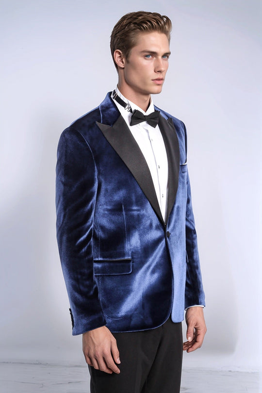 Men’s Royal Blue Velvet Slim Fit Peak Lapel Tuxedo Jacket - Wessi