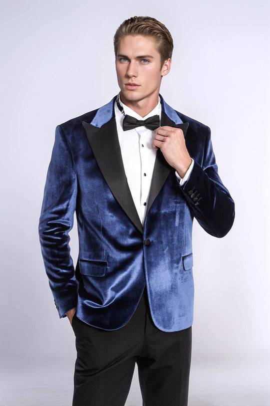 Men’s Royal Blue Velvet Slim Fit Peak Lapel Tuxedo Jacket - Wessi