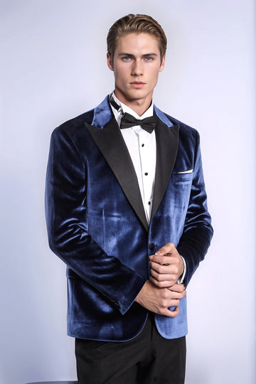 Men’s Royal Blue Velvet Slim Fit Peak Lapel Tuxedo Jacket - Wessi