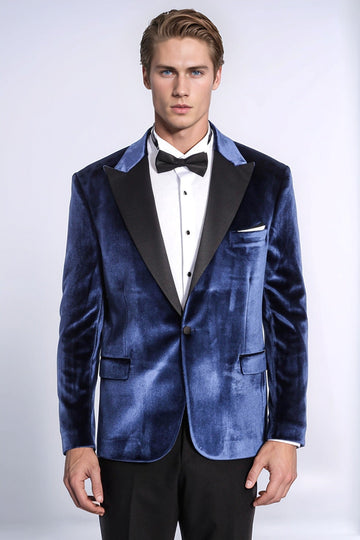 Men’s Royal Blue Velvet Slim Fit Peak Lapel Tuxedo Jacket - Wessi