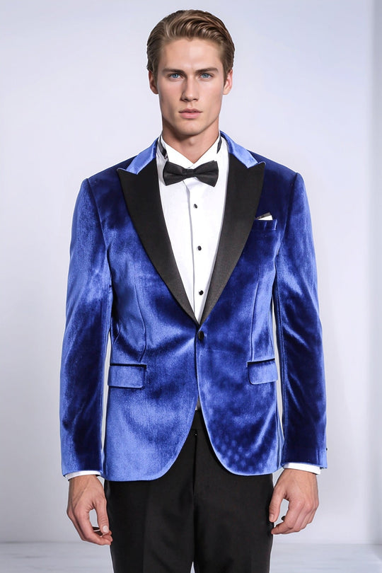 Men’s Midnight Navy Velvet Slim Fit Peak Lapel Tuxedo Jacket