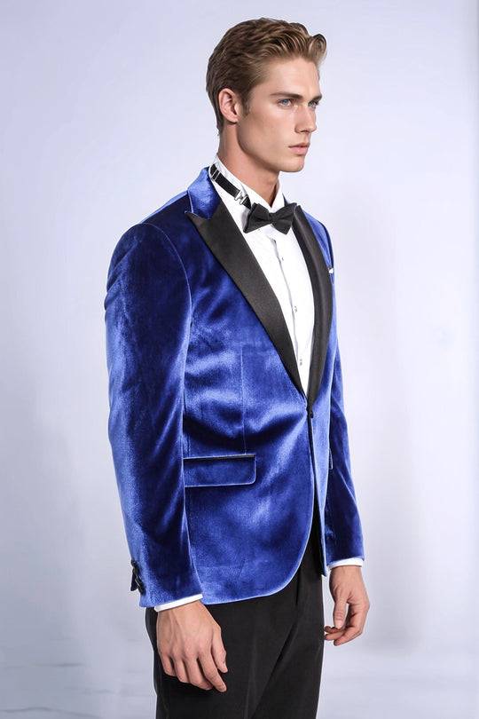 Men’s Midnight Navy Velvet Slim Fit Peak Lapel Tuxedo Jacket