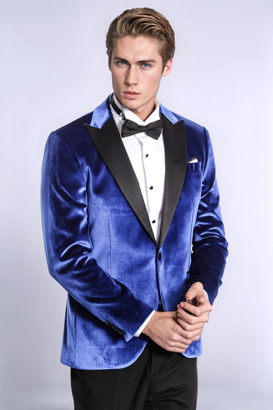 Men’s Midnight Navy Velvet Slim Fit Peak Lapel Tuxedo Jacket