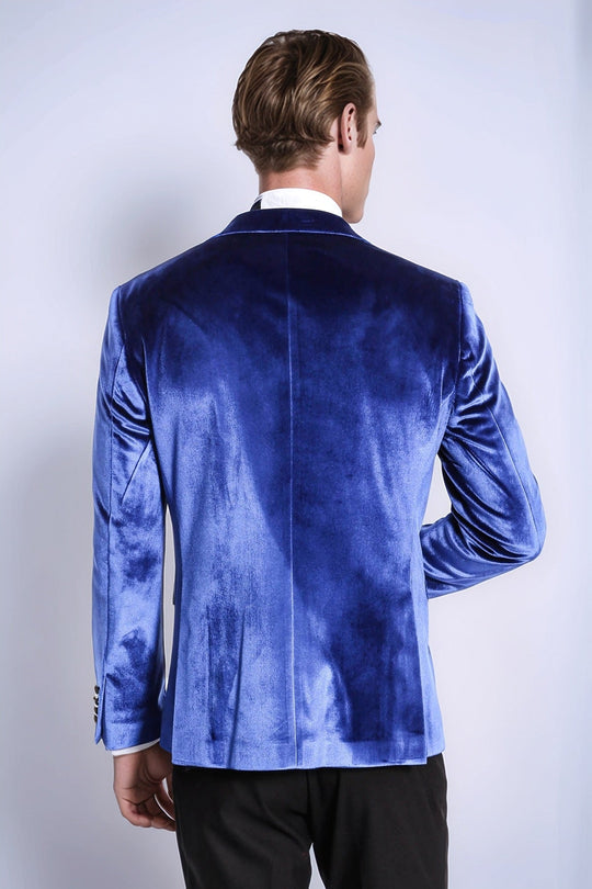 Men’s Midnight Navy Velvet Slim Fit Peak Lapel Tuxedo Jacket