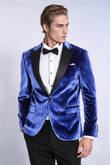 Men’s Midnight Navy Velvet Slim Fit Peak Lapel Tuxedo Jacket