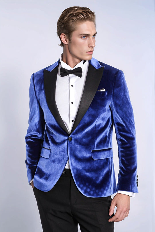 Men’s Midnight Navy Velvet Slim Fit Peak Lapel Tuxedo Jacket