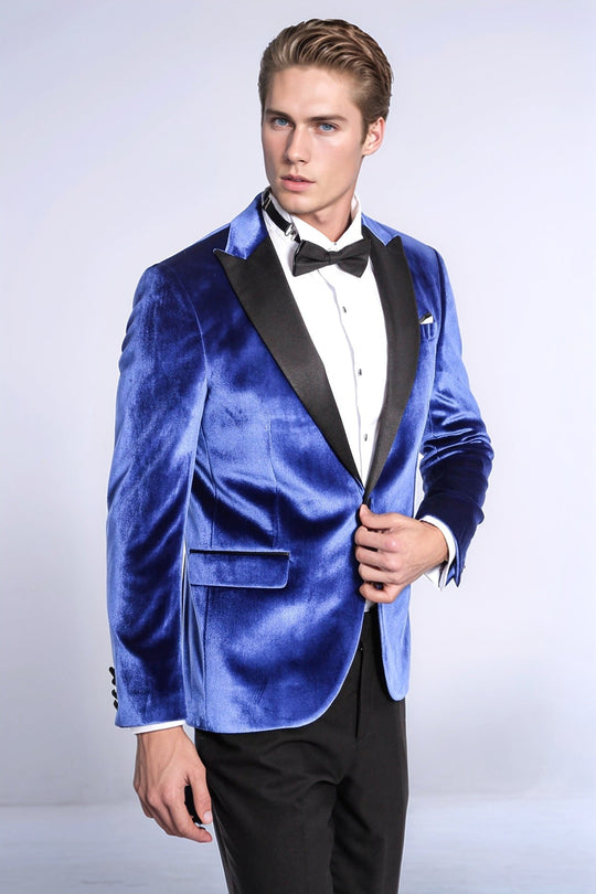 Men’s Midnight Navy Velvet Slim Fit Peak Lapel Tuxedo Jacket
