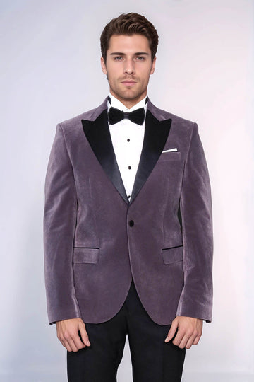 Men’s Mauve Purple Velvet Dinner Jacket – Slim Fit with Black Satin Peak Lapels