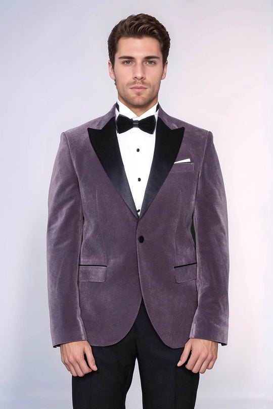 Men’s Mauve Purple Velvet Dinner Jacket – Slim Fit with Black Satin Peak Lapels