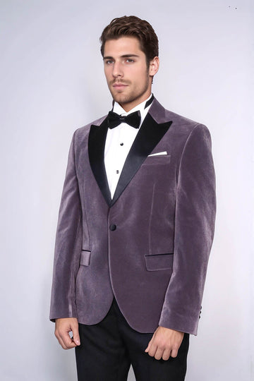 Men’s Mauve Purple Velvet Dinner Jacket – Slim Fit with Black Satin Peak Lapels