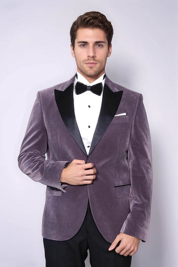 Men’s Mauve Purple Velvet Dinner Jacket – Slim Fit with Black Satin Peak Lapels