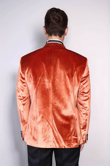 Men’s Copper Rust Velvet Dinner Jacket – Slim Fit with Black Satin Peak Lapels