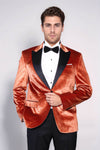 Men’s Copper Rust Velvet Dinner Jacket – Slim Fit with Black Satin Peak Lapels
