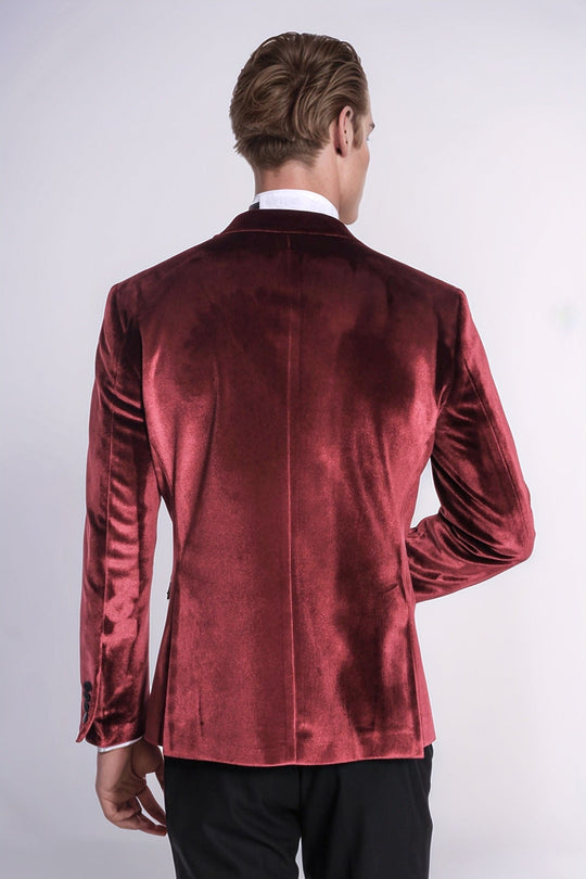 Men’s Deep Burgundy Velvet Slim Fit Peak Lapel Tuxedo Jacket