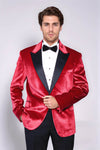 Men’s Crimson Red Velvet Slim Fit Peak Lapel Wedding Tuxedo Blazer