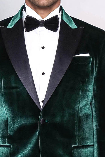 Men’s Emerald Green Velvet Dinner Jacket – Slim Fit with Black Satin Peak Lapels