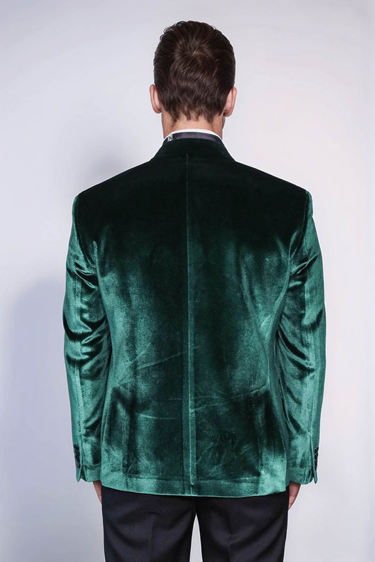 Men’s Emerald Green Velvet Dinner Jacket – Slim Fit with Black Satin Peak Lapels