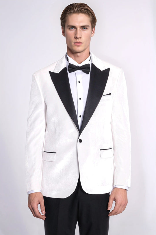 Men’s Arctic White Velvet Slim Fit Peak Lapel Wedding Tuxedo Jacket
