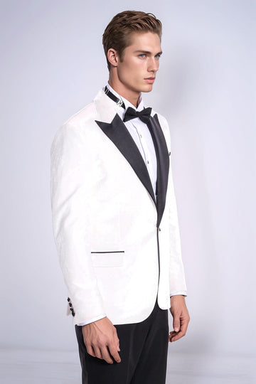 Men’s Arctic White Velvet Slim Fit Peak Lapel Wedding Tuxedo Jacket