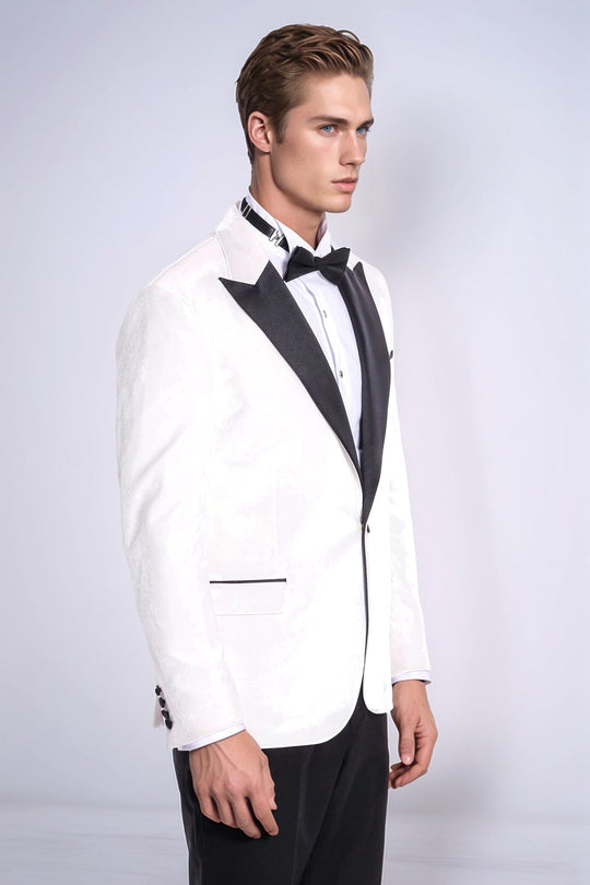 Men’s Arctic White Velvet Slim Fit Peak Lapel Wedding Tuxedo Jacket