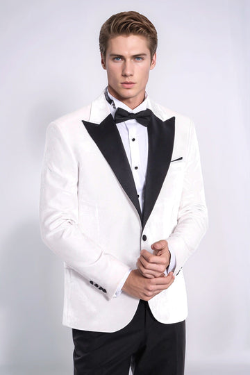 Men’s Arctic White Velvet Slim Fit Peak Lapel Wedding Tuxedo Jacket