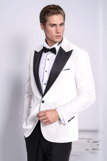 Men’s Arctic White Velvet Slim Fit Peak Lapel Wedding Tuxedo Jacket