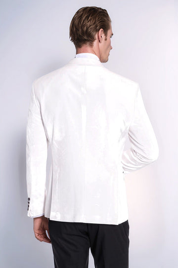 Men’s Arctic White Velvet Slim Fit Peak Lapel Wedding Tuxedo Jacket