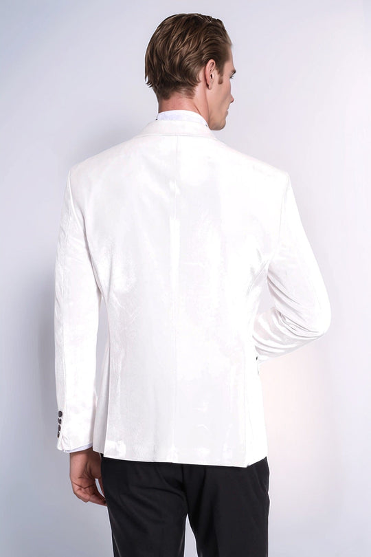 Men’s Arctic White Velvet Slim Fit Peak Lapel Wedding Tuxedo Jacket