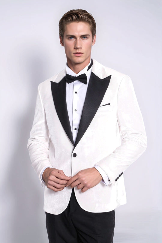 Men’s Arctic White Velvet Slim Fit Peak Lapel Wedding Tuxedo Jacket