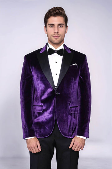 Men’s Royal Purple Velvet Dinner Jacket – Slim Fit with Black Satin Peak Lapels