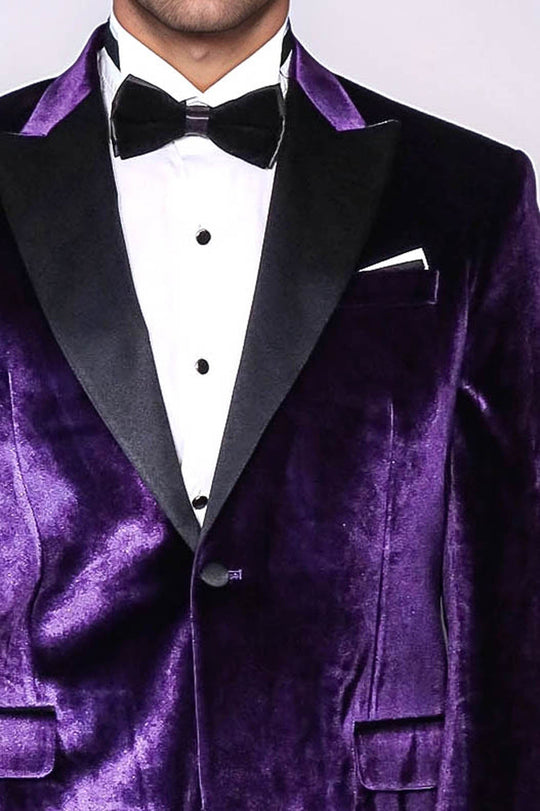 Men’s Royal Purple Velvet Dinner Jacket – Slim Fit with Black Satin Peak Lapels