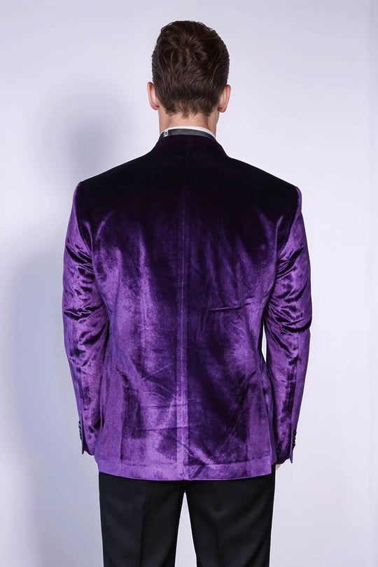 Men’s Royal Purple Velvet Dinner Jacket – Slim Fit with Black Satin Peak Lapels