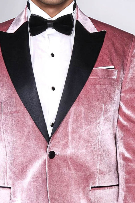 Men’s Rose Pink Velvet Dinner Jacket – Slim Fit with Black Satin Peak Lapels