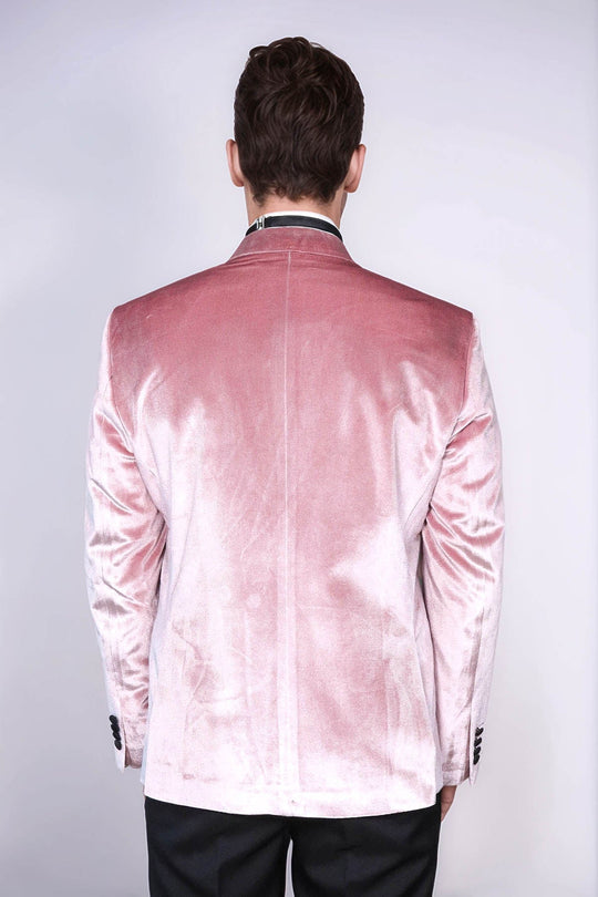 Men’s Rose Pink Velvet Dinner Jacket – Slim Fit with Black Satin Peak Lapels