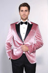 Men’s Rose Pink Velvet Dinner Jacket – Slim Fit with Black Satin Peak Lapels