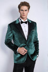 Men’s Emerald Green Sparkle Velvet Blazer – Slim Fit with Black Satin Peak Lapels