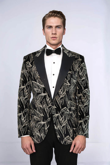 Men’s Midnight Black Glittery Slim Fit Peak Lapel Wedding Tuxedo Blazer