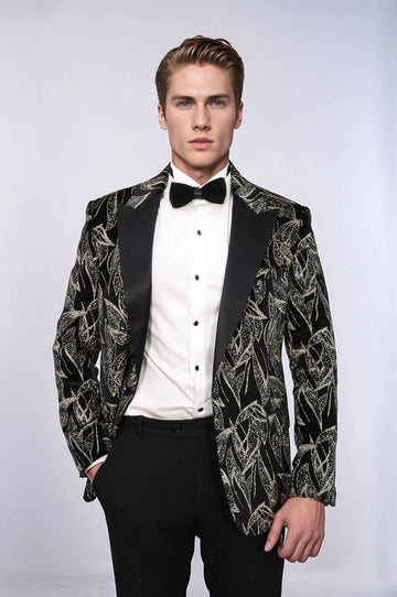 Men’s Midnight Black Glittery Slim Fit Peak Lapel Wedding Tuxedo Blazer