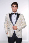 Men’s Arctic White & Gilded Gold Scroll Jacquard Slim Fit Peak Lapel Dinner Jacket