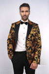 Men’s Noir & Regal Gold Floral Jacquard Slim Fit Peak Lapel Dinner Jacket