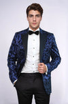 Men’s Midnight Navy Shimmering Floral Jacquard Slim Fit Peak Lapel Dinner Jacket