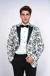 Men’s Arctic White & Noir Floral Jacquard Slim Fit Peak Lapel Dinner Jacket
