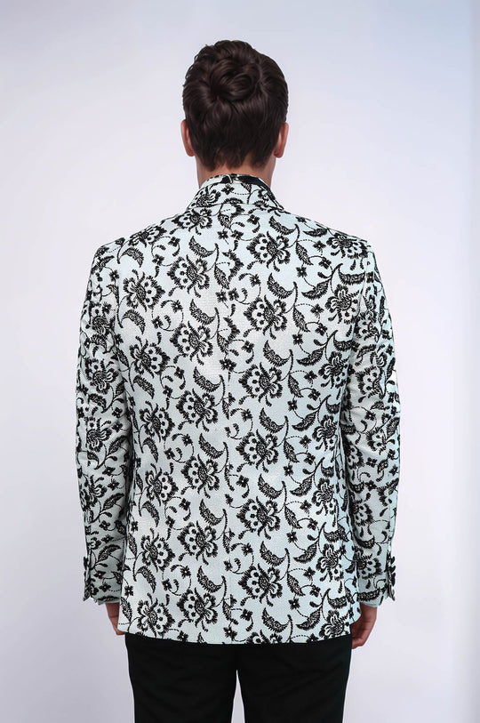 Men’s Arctic White & Noir Floral Jacquard Slim Fit Peak Lapel Dinner Jacket